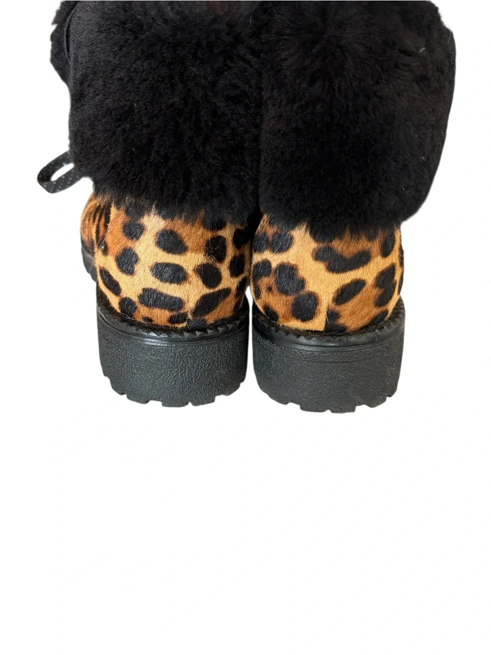 J. Crew Nordic Boots In Leopard Calf Fur Cuff Hiking Ankle Boots